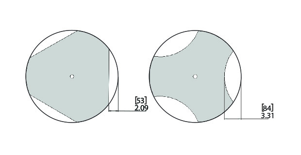 3-Sided Concave Discs - This image depicts the Diameter, Thickness, Concavity, and Edge Type of the blades